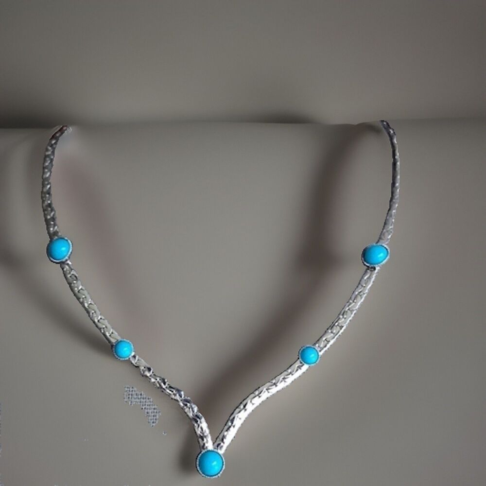 Sarah Coventry Silver Tone Blue Round Stone Chain Necklace 15” Signed